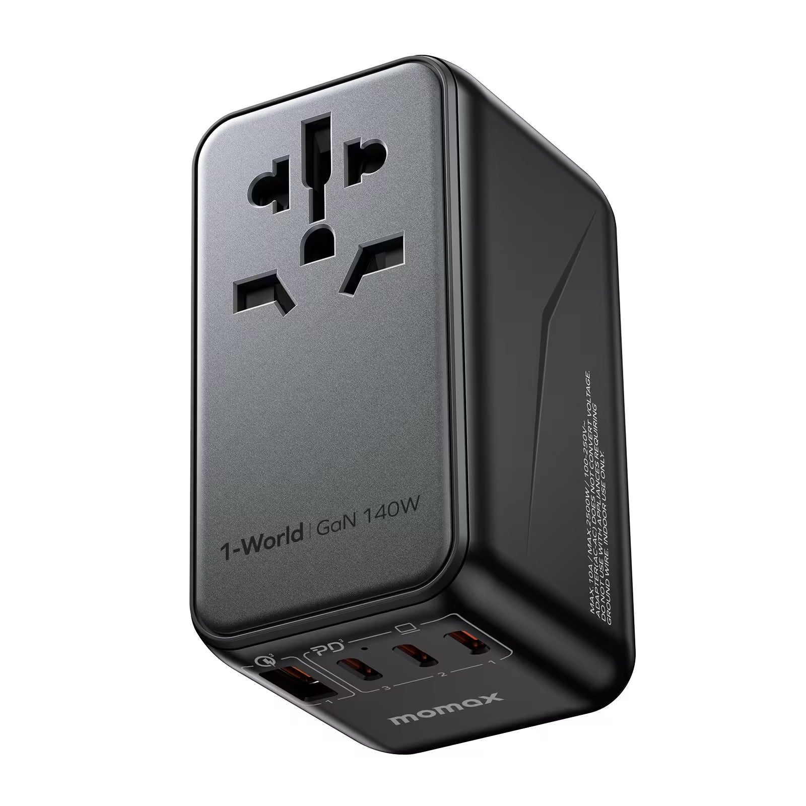 Momax - 1-World Universal 4-Port Travel GaN Charger 140W + USB-C Cable | Black Momax - 1-World Universal 4-Port Travel GaN Charger 140W + USB-C Cable | Black